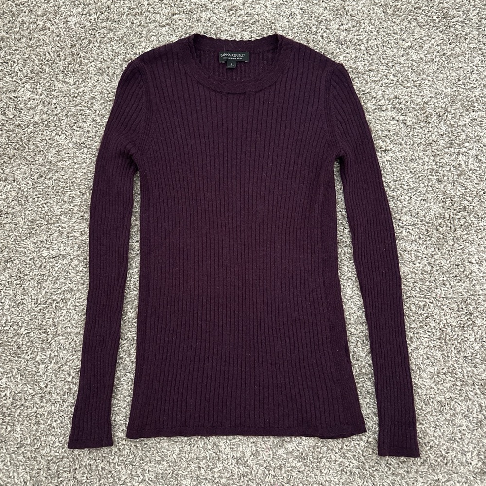 Banana Republic Purple Ribbed Knit 100% Merino Wool Sweater